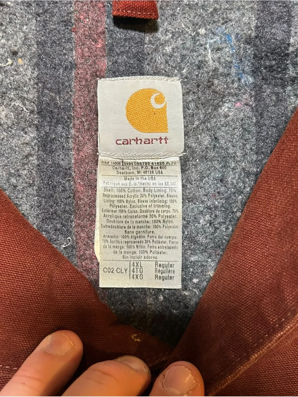 Carhartt C02 CLY Rust Chore Coat 4XL USA Made Blanket Lined Vintage Distressed - Picture 2 of 14